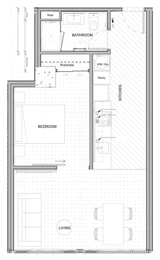 Floor plan, one bedroom plan type 14