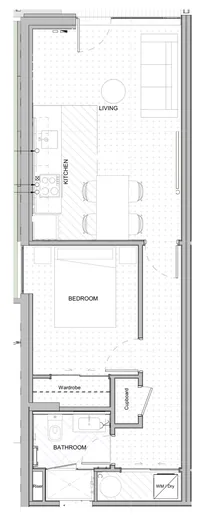 Floor plan, one bedroom plan type 16