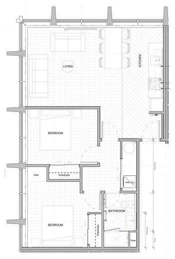 Floor plan, two bedroom plan type 1B