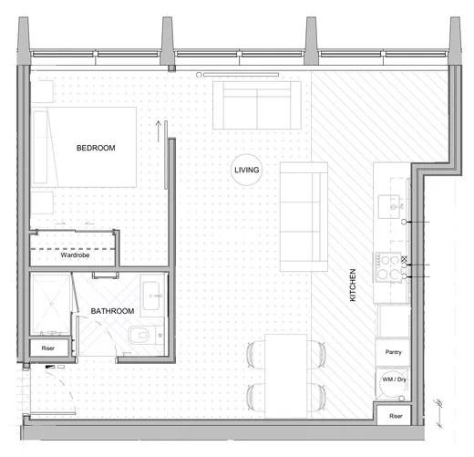 Floor plan, one bedroom plan type 2