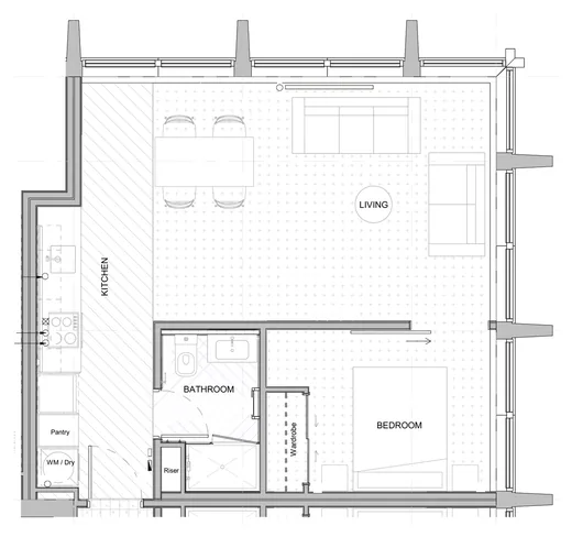 Floor plan, one bedroom plan type 3