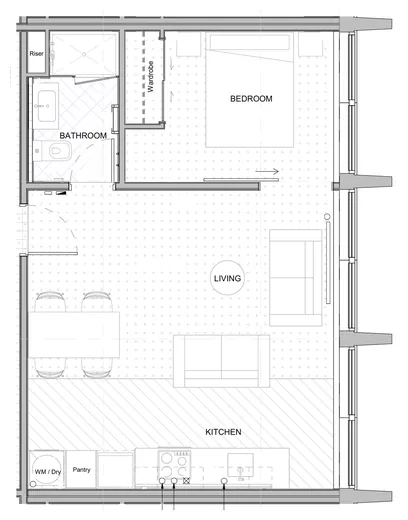 Floor plan, one bedroom plan type 4