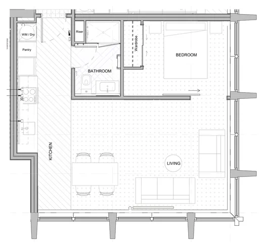 Floor plan, one bedroom plan type 5
