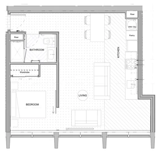 Floor plan, one bedroom plan type 6