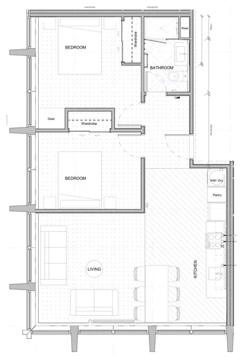 Floor plan, two bedroom plan type 7A