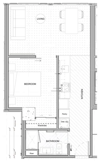 Floor plan, one bedroom plan type 9